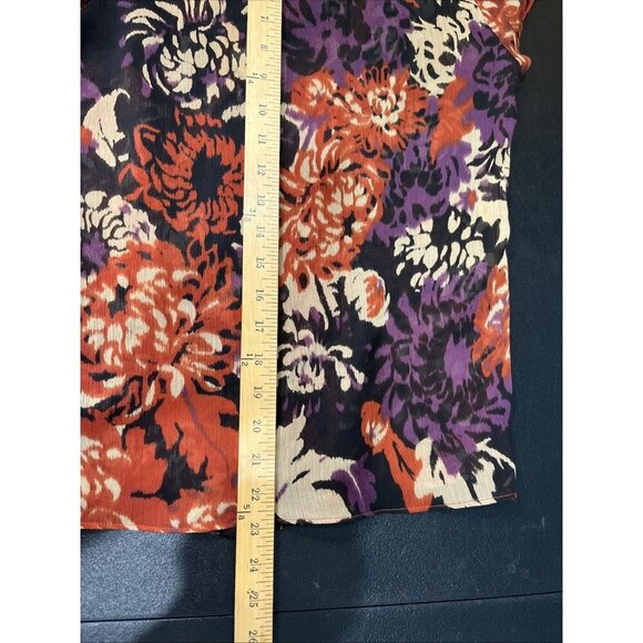 Gibson Top Womens S Multicolor Button Up Floral Ruffle Pleated Sheer Chiffon Y2K - Picture 9 of 9